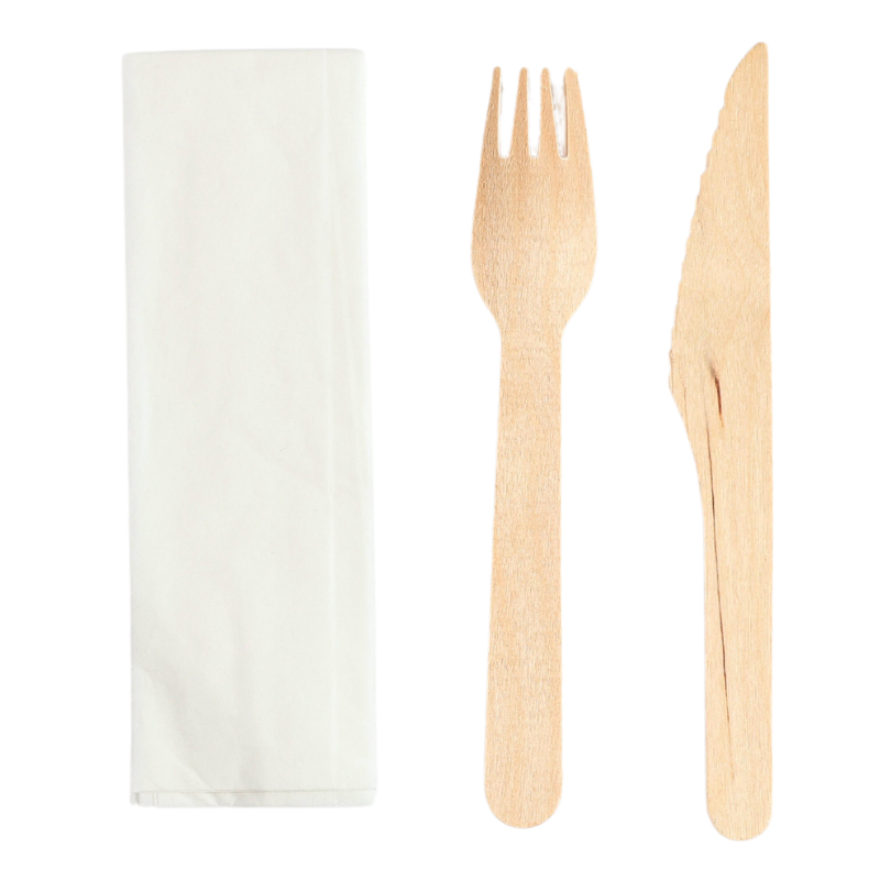 Set de Couverts en Bois 3 Pièces : Couteau, Fourchette , Serviette - Lot de 250