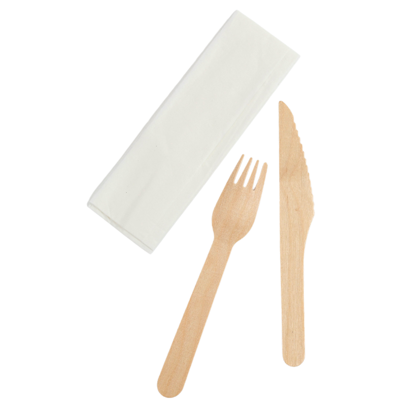 Set de Couverts en Bois 3 Pièces : Couteau, Fourchette , Serviette - Lot de 250